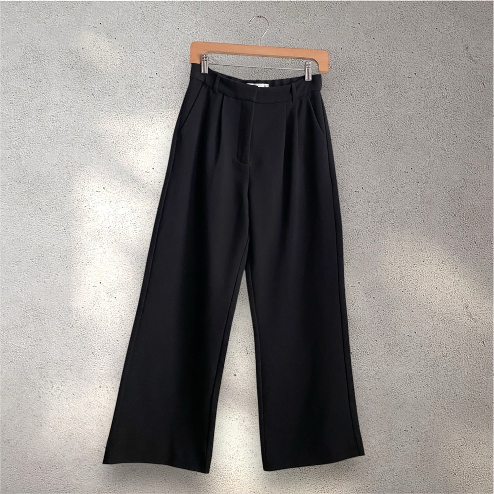 Abercrombie Black Wide Leg Trouser Pants Elastic Minimalist Old Money Relaxed 27 - Picture 5 of 8